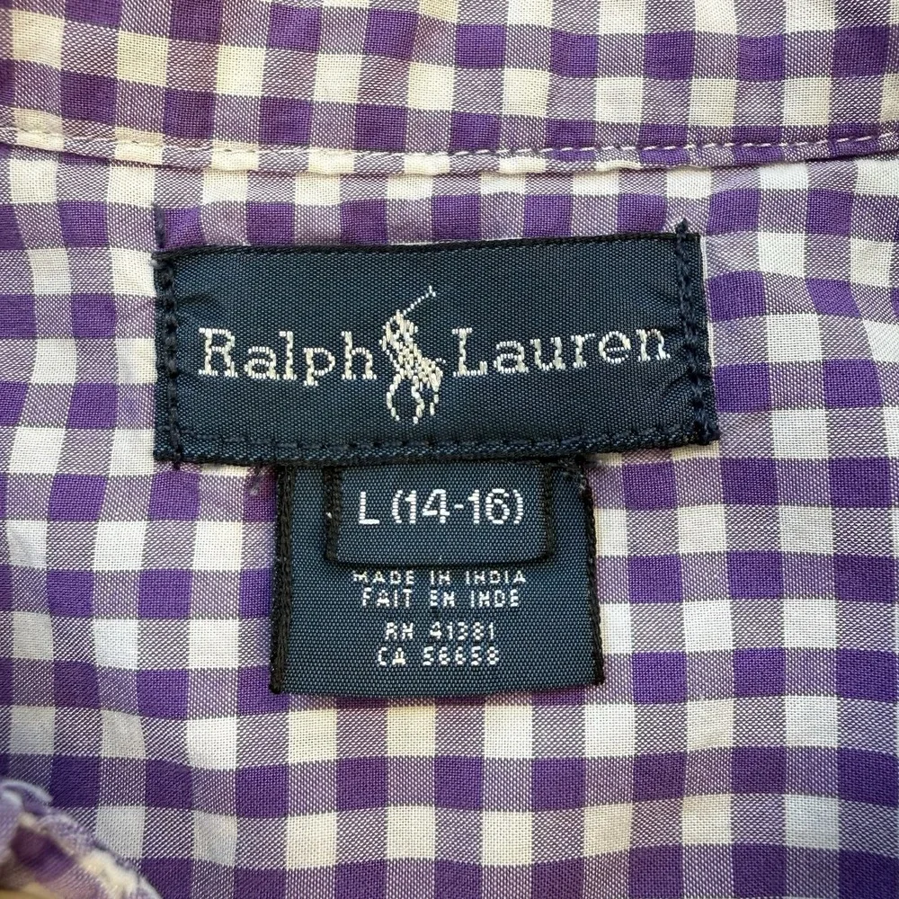 Ralph Lauren‎ Boys Large Purple Button Up Check Gingham Poplin Dress Shirt